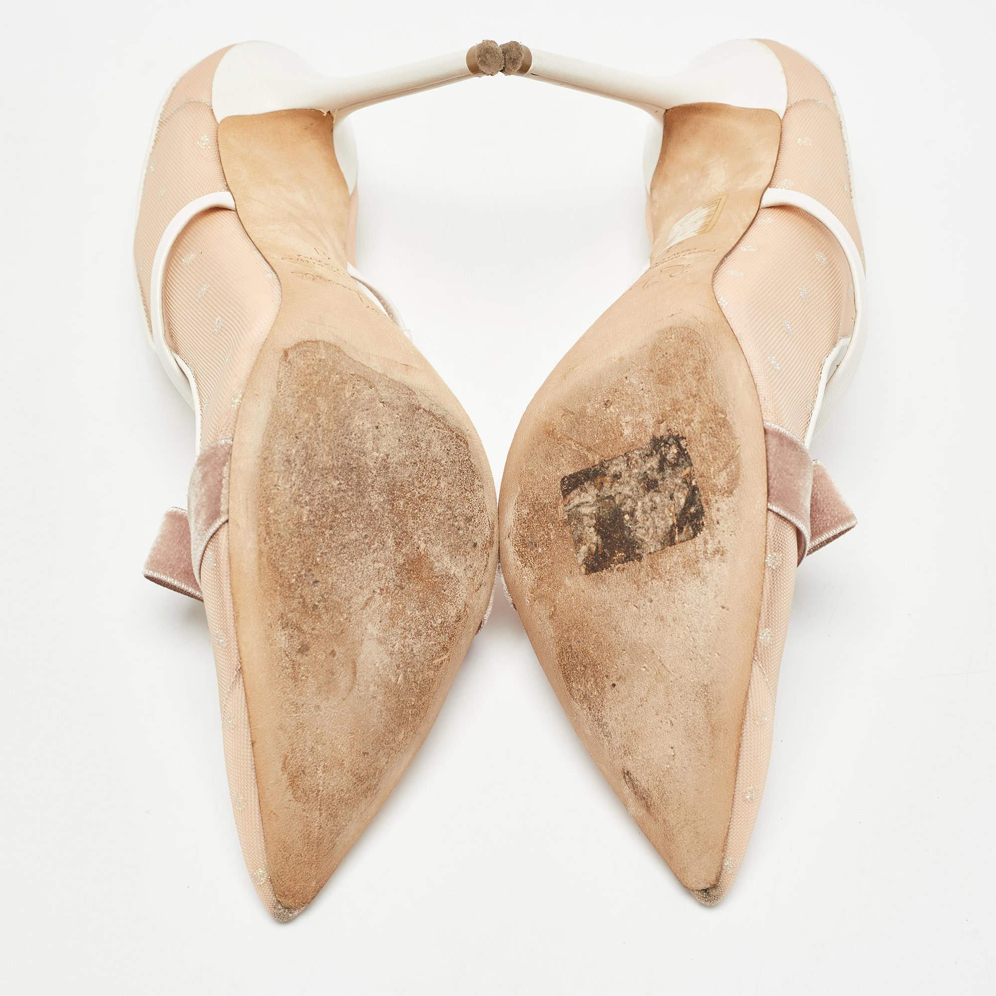 Manolo Blahnik Beige/White Mesh and Leather Marguerite Mules Size 41 2