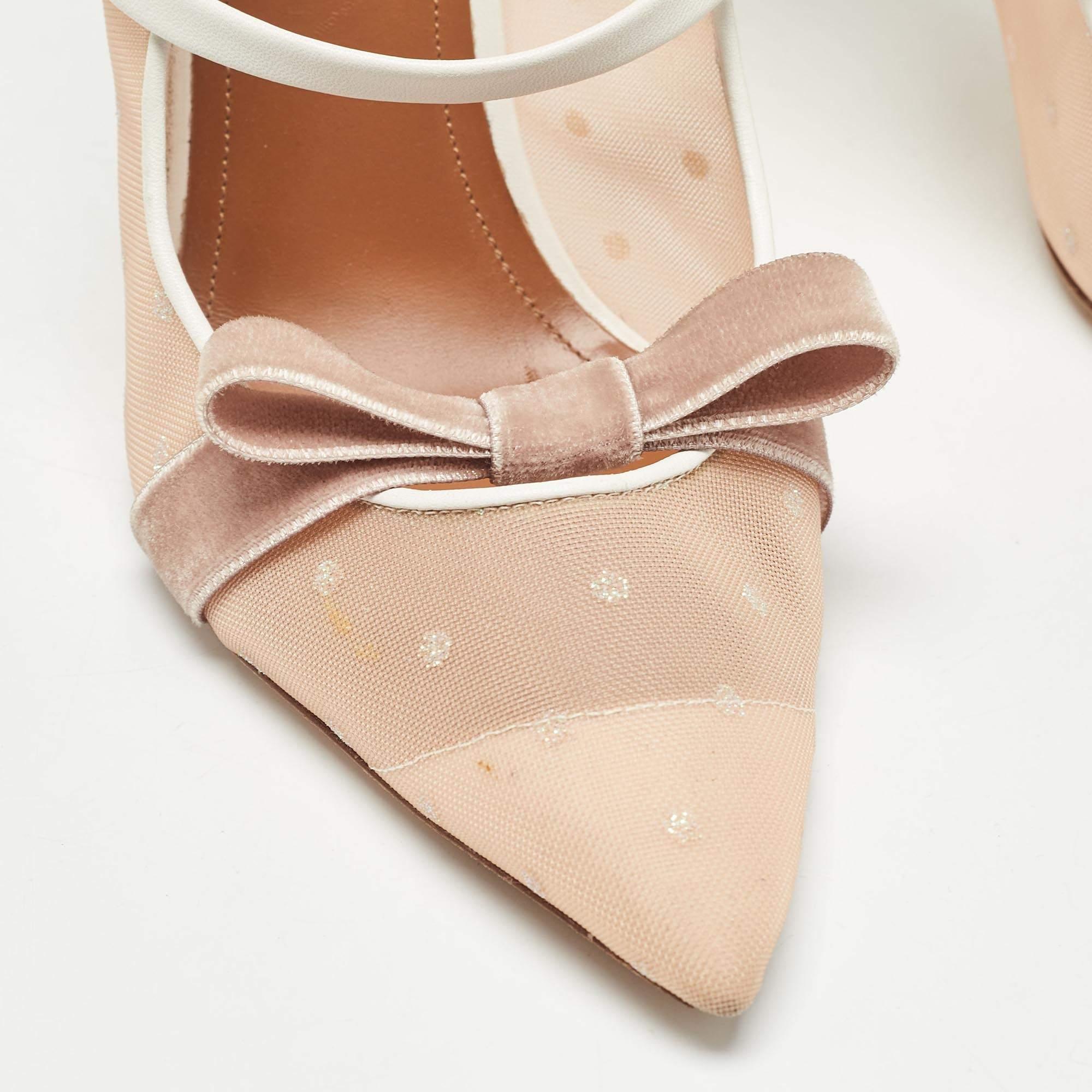 Manolo Blahnik Beige/White Mesh and Leather Marguerite Mules Size 41 3