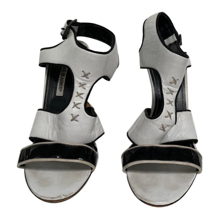 Manolo Blahnik black and white sandal For Sale