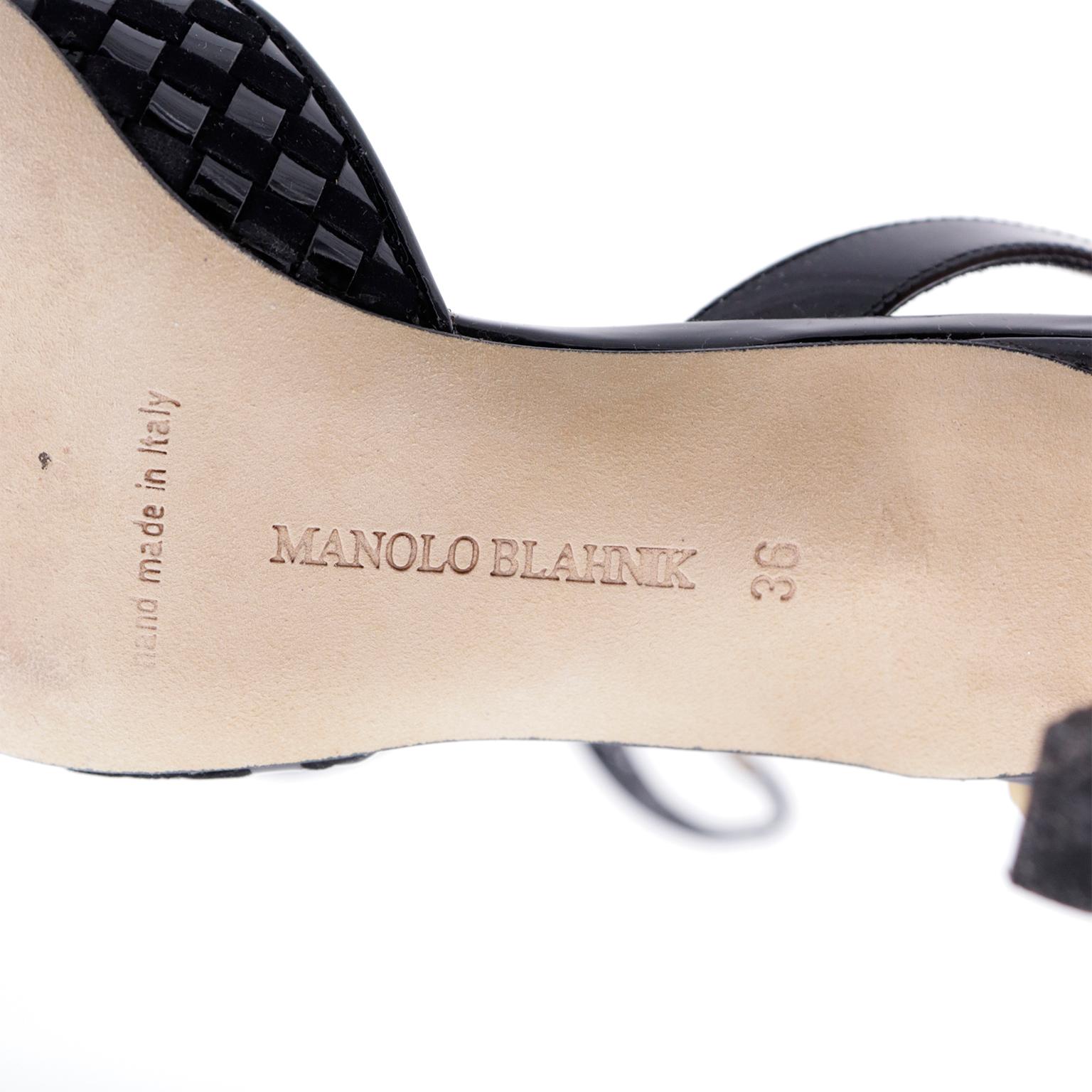 Manolo Blahnik Black Basket Weave Leather Carolyne Slingback Pointed Toe Shoes  For Sale 3