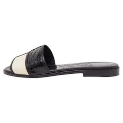 Manolo Blahnik Black/Cream Snakeskin Megacle Flat Slides Size 37.5