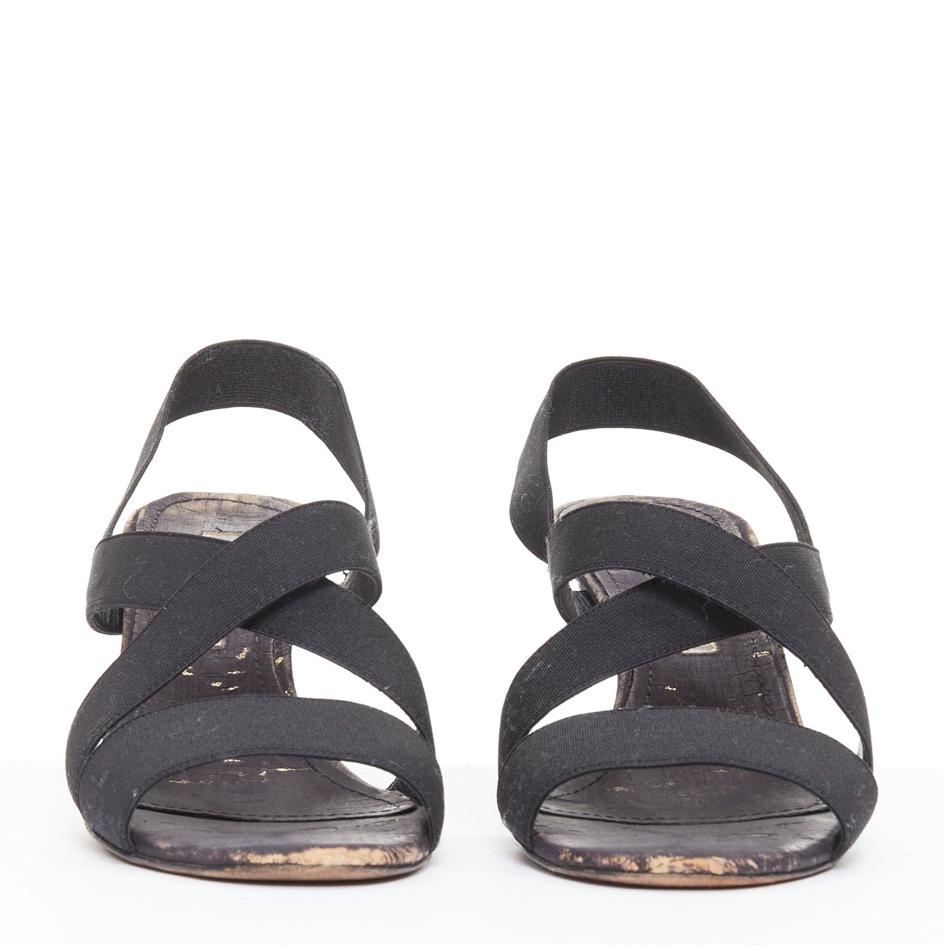 MANOLO BLAHNIK schwarzes elastisches Riemchen Korksohle Spool Mid Sandalen EU37 (Schwarz) im Angebot