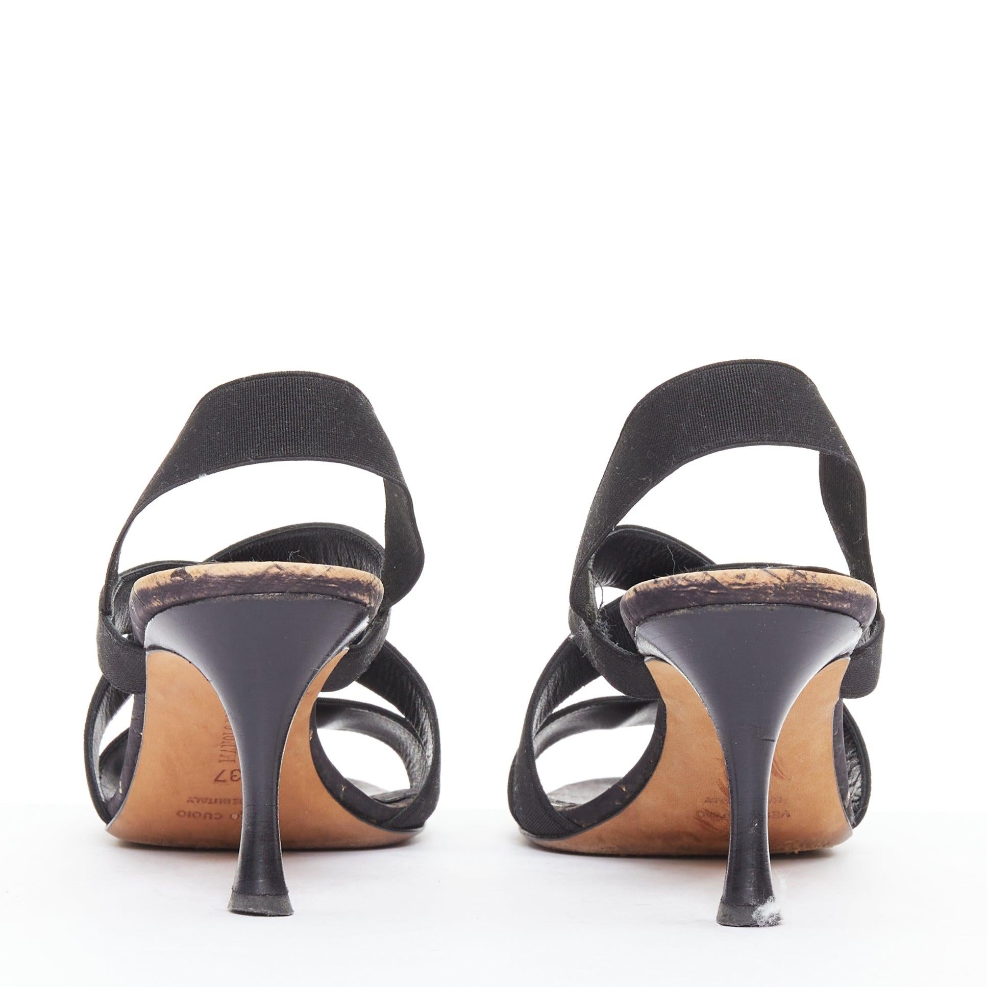 MANOLO BLAHNIK schwarzes elastisches Riemchen Korksohle Spool Mid Sandalen EU37 Damen im Angebot