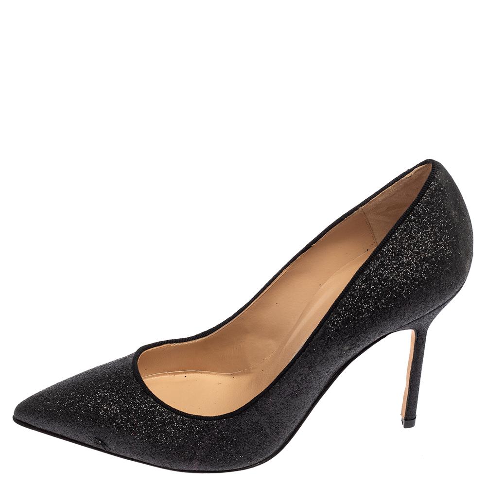 Manolo Blahnik Black Glitter Pointed 