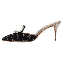 Manolo Blahnik Black/Grey Suede and Satin Borli Mules Size 36.5