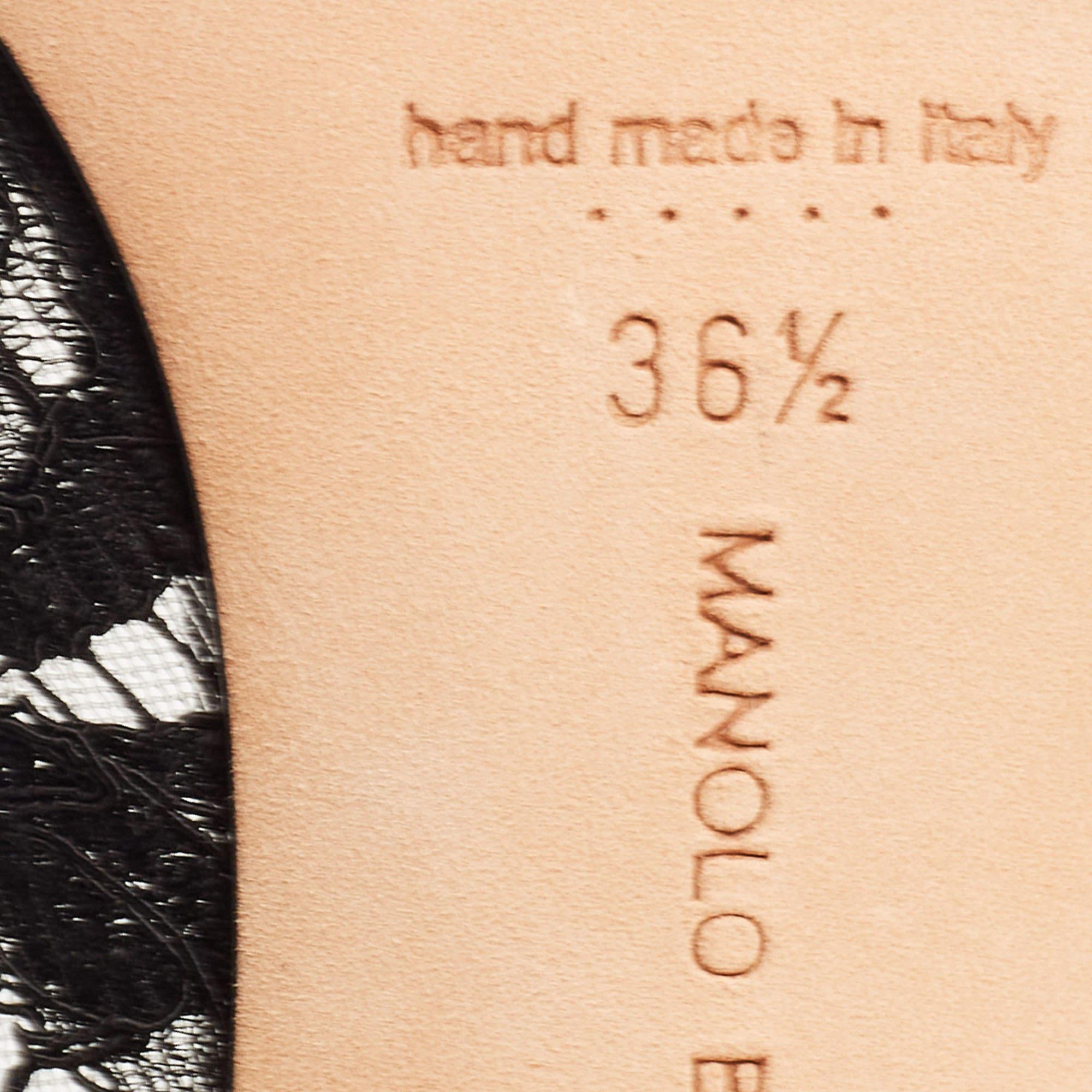Manolo Blahnik Black Lace and Canvas Hangisi Pumps Size 36.5 4