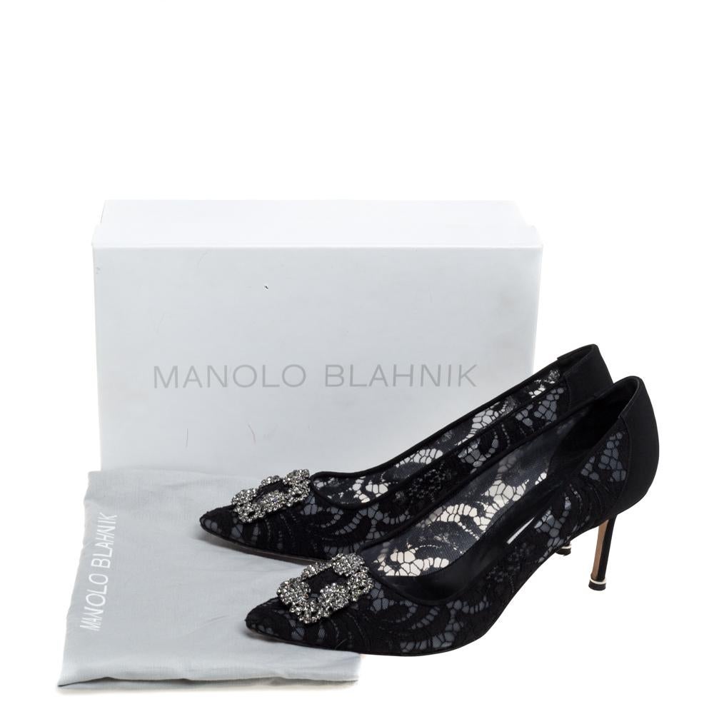 Manolo Blahnik Black Lace And Fabric Hangisi Crystal Embellished Pumps Size 42 1