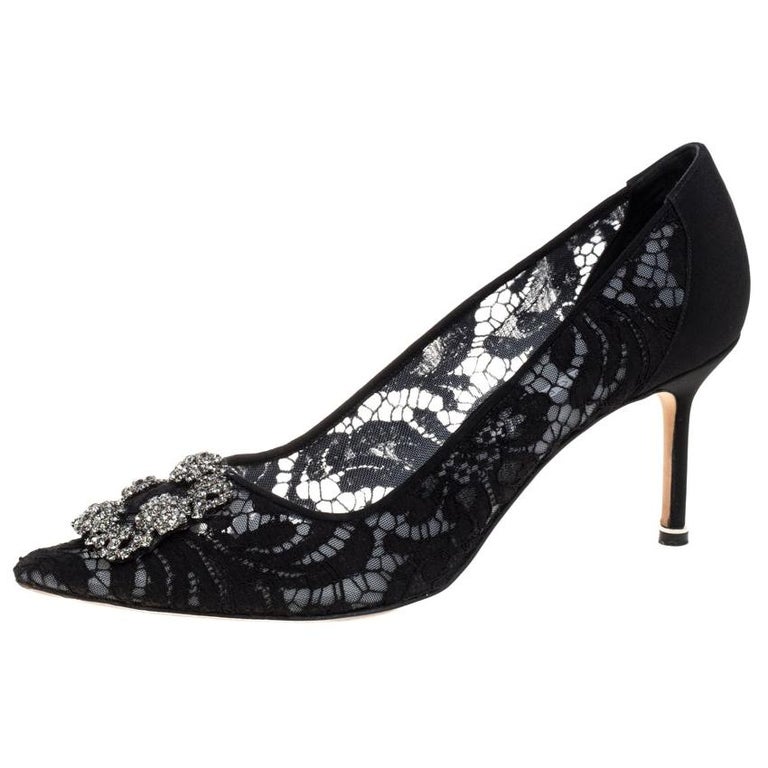 Manolo Black Lace And Crystal Embellished Pumps Size 42 For Sale at 1stDibs | manolo blahnik 42