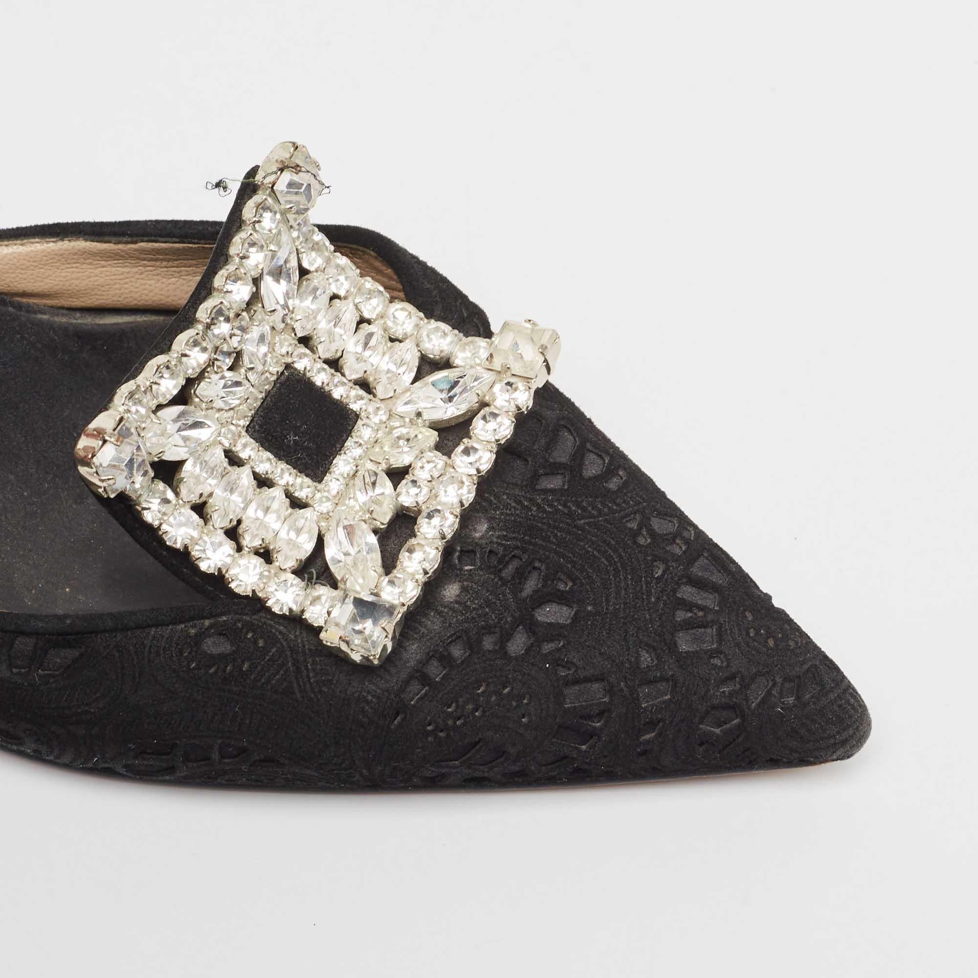 Manolo Blahnik Black Lace and Mesh Crystal Borli Mules Size 38 4