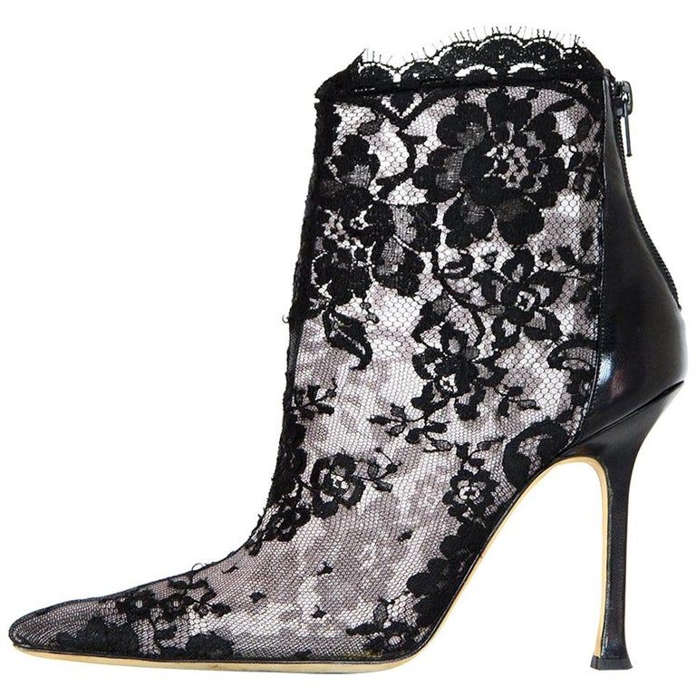 black lace bootie heels