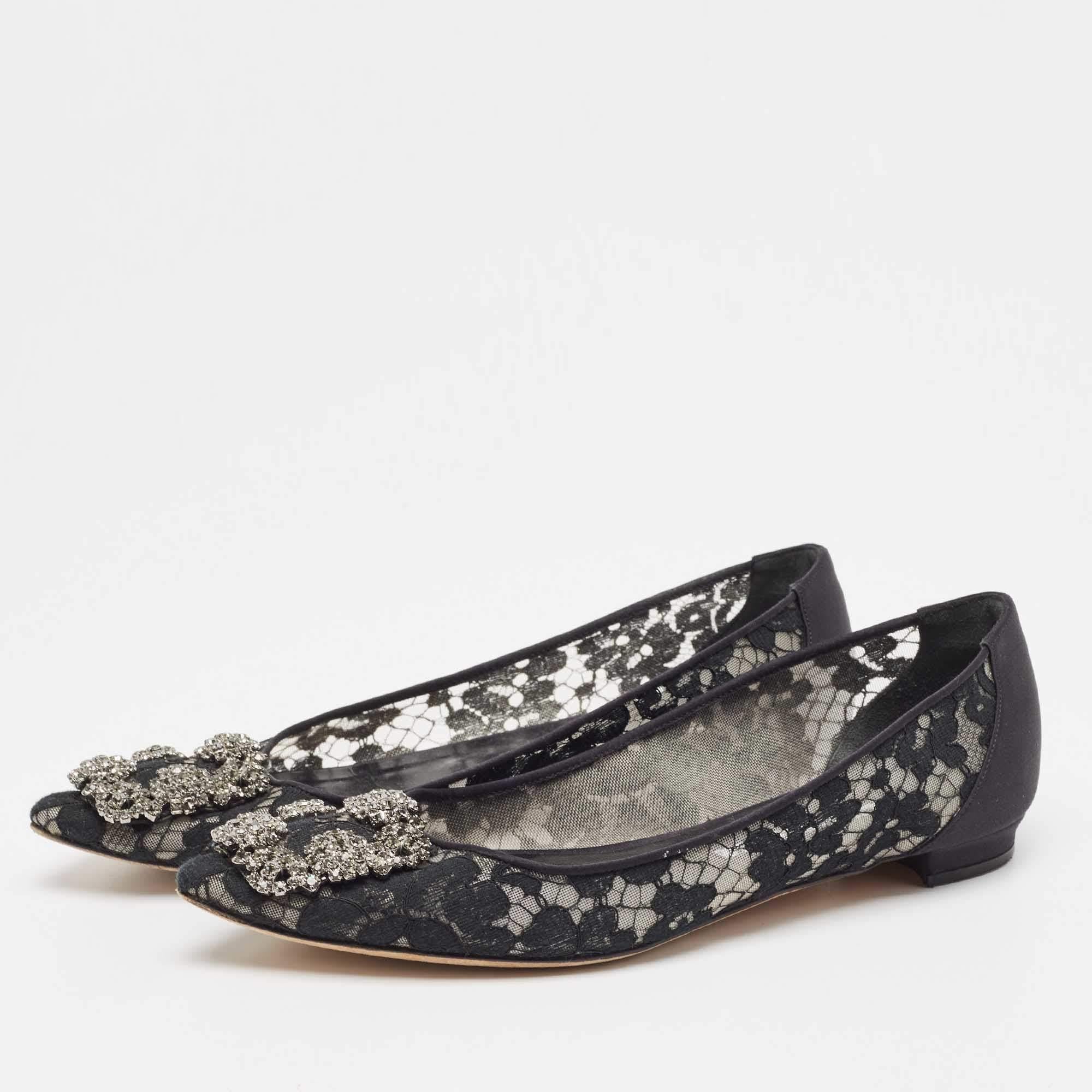 Created by Manolo Blahnik, these ballet flats are a staple style every shoe collection needs. Constructed using lace, the shoes are highlighted by the signature buckle on the uppers.

Includes: Original Dustbag