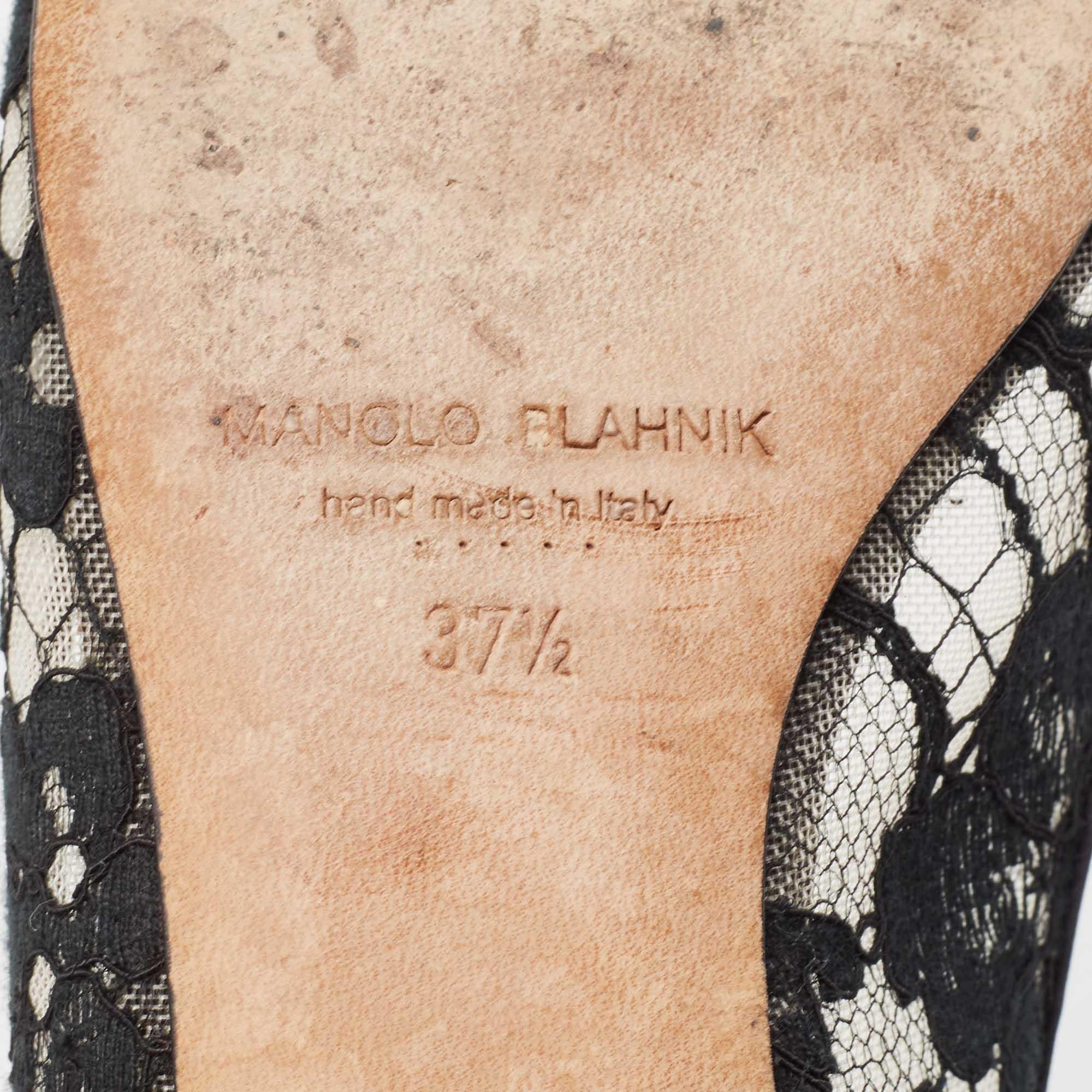 Manolo Blahnik Black Lace Hangisi Ballet Flats Size 37.5 For Sale 3
