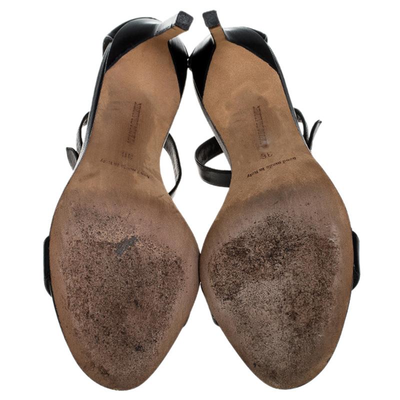 Manolo Blahnik Black Leather Chaos Ankle Strap Sandals Size 36 2