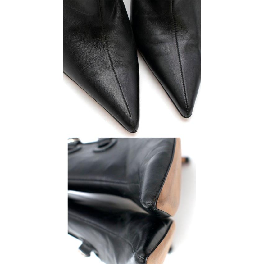 Manolo Blahnik Black Leather Double Buckle Ankle Boots 40 For Sale 1