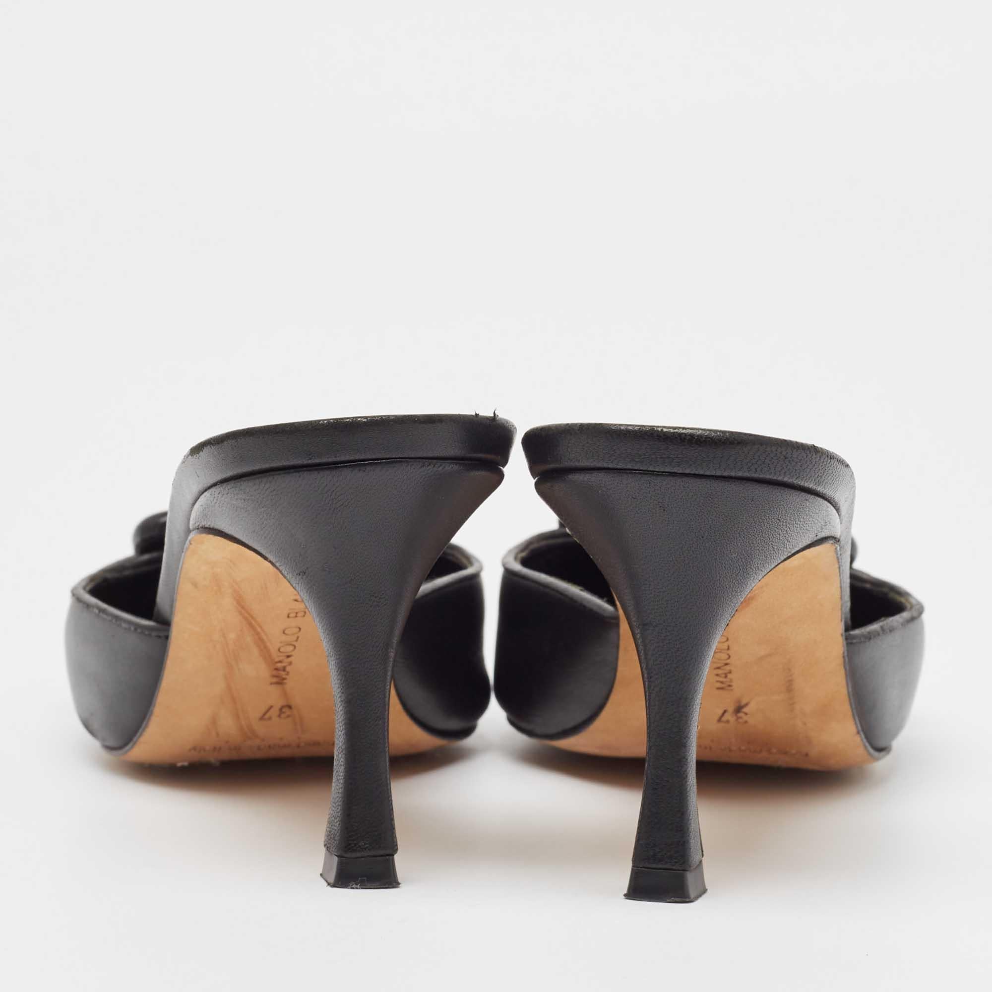 Manolo Blahnik Black Leather MaySale Mules Size 37 1