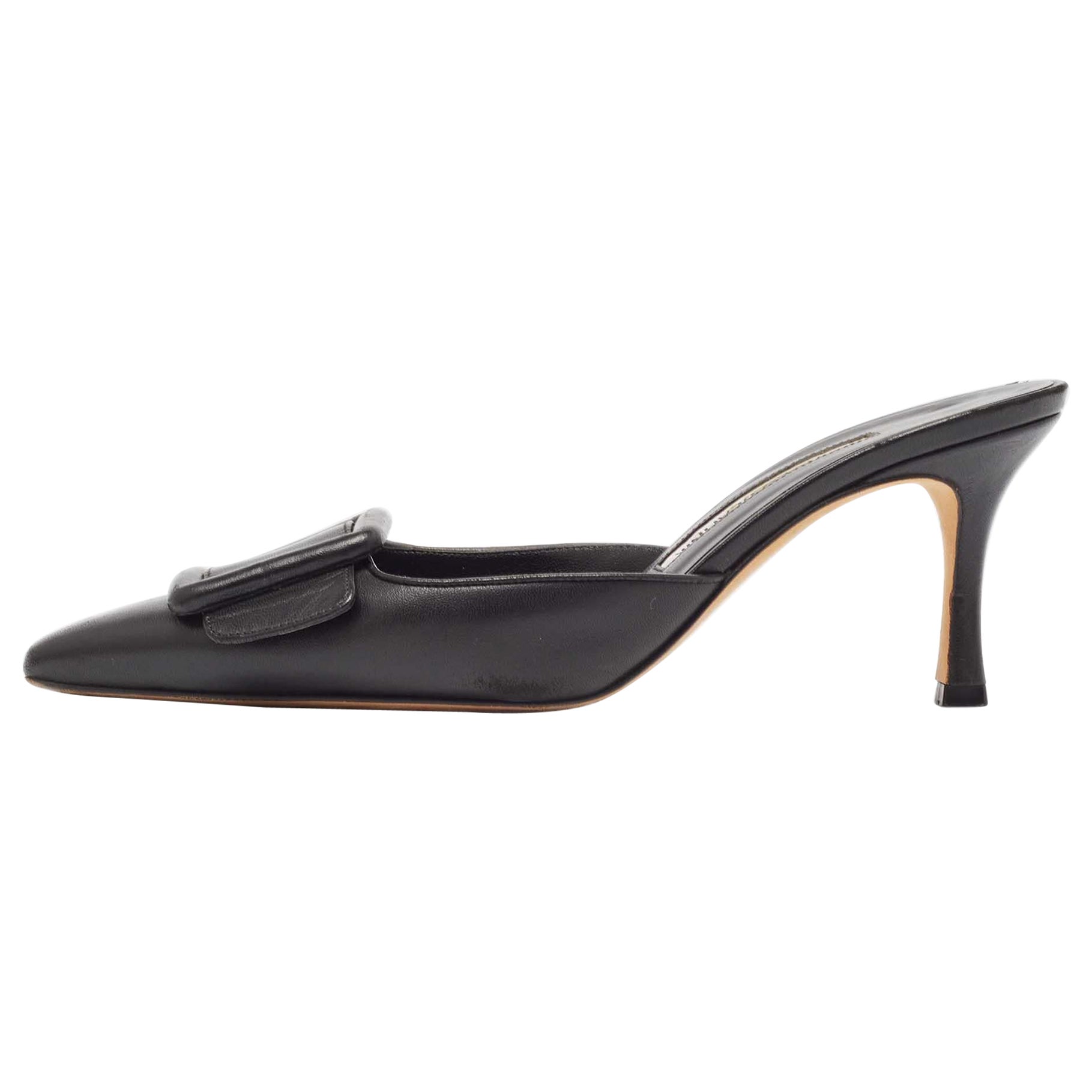 Manolo Blahnik Black Leather MaySale Mules Size 37