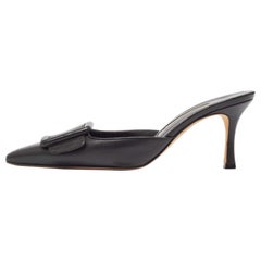 Manolo Blahnik Black Leather MaySale Mules Size 37