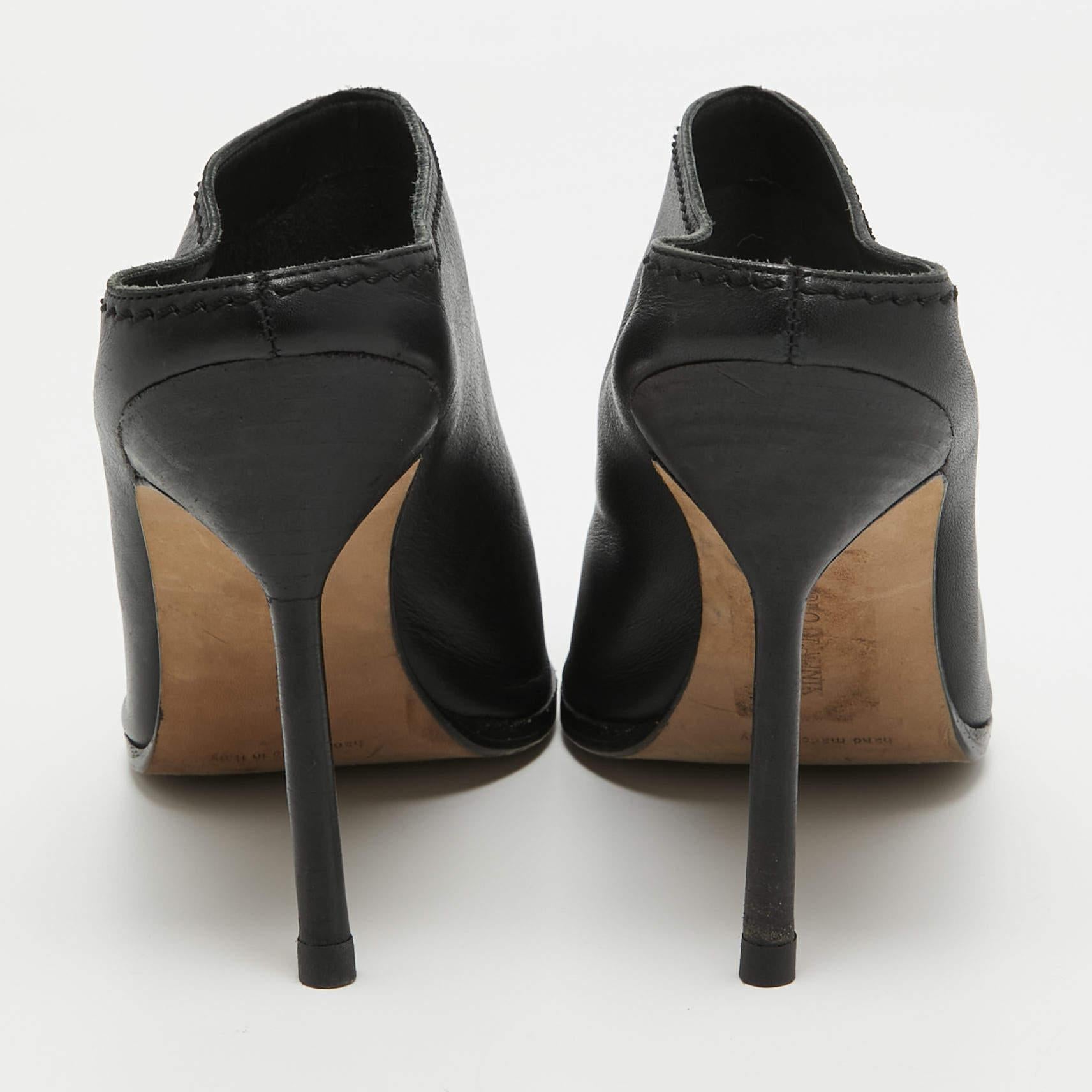 Manolo Blahnik Black Leather Mules Size 37.5 1