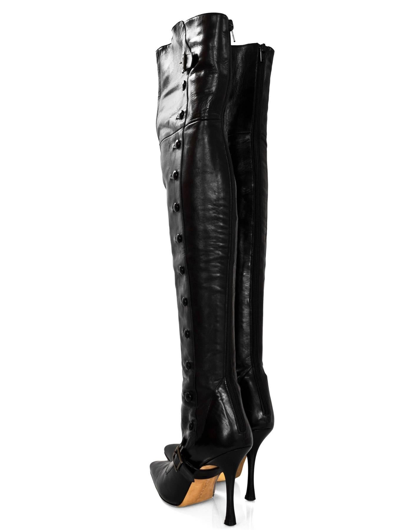 Women's Manolo Blahnik Black Leather Over-The-Knee Boots Sz 37
