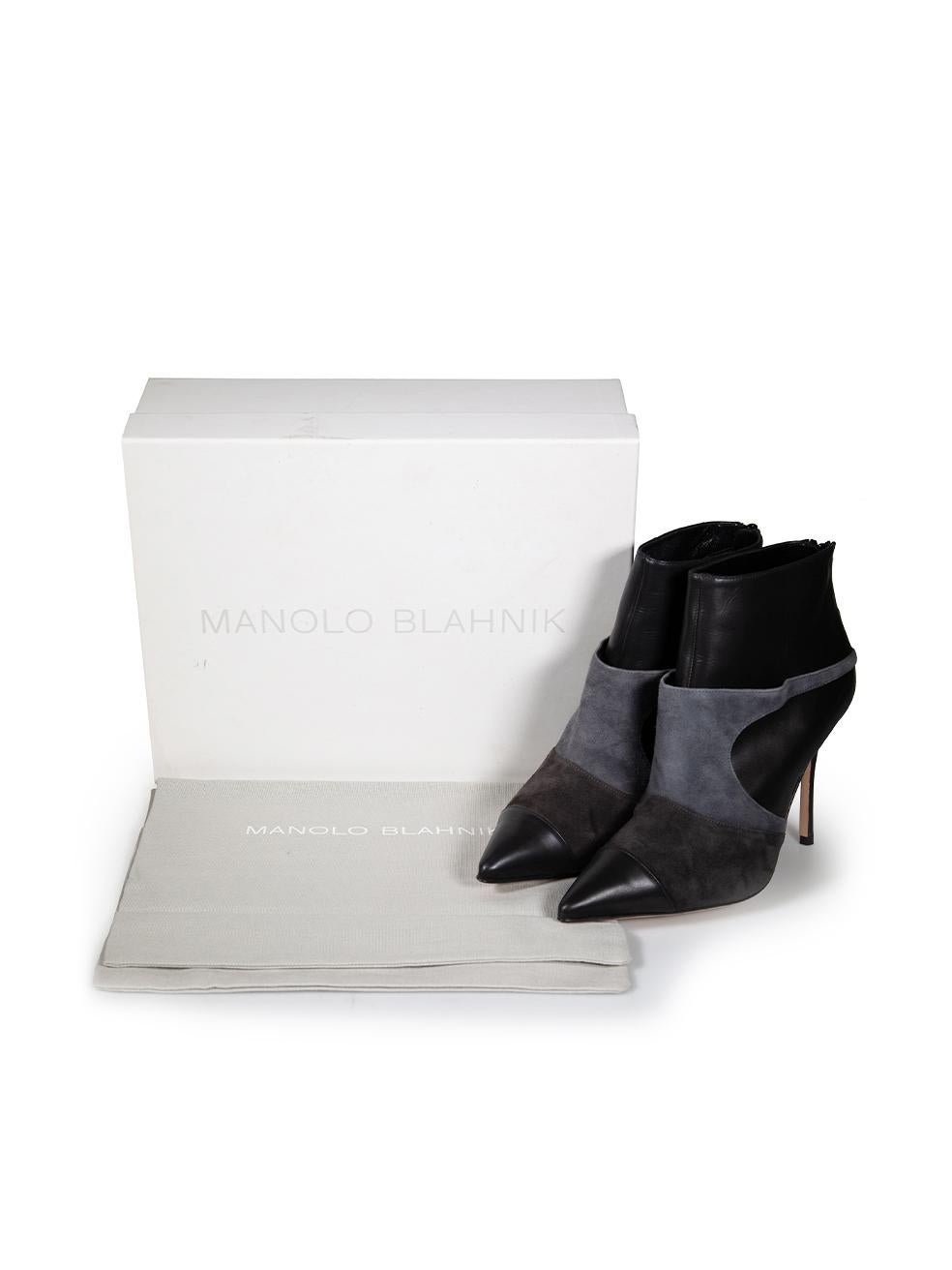 Manolo Blahnik Black Leather Panelled Ankle Boots Size IT 36 For Sale 1