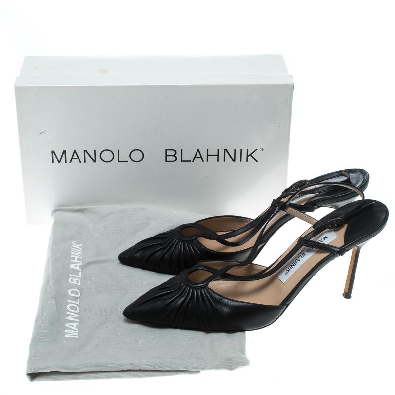 Manolo Blahnik Black Leather Pleat Detail Cross Strap Sandals Size 39 3
