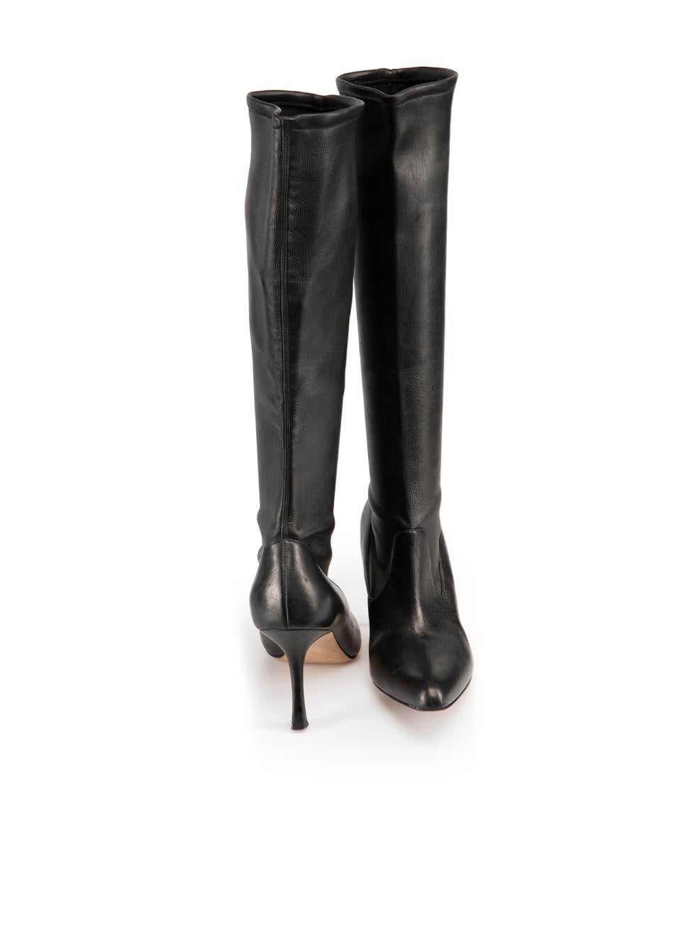Manolo Blahnik Black Leather Point Toe Knee Boots Size IT 38.5 In Excellent Condition In London, GB