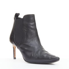 MANOLO BLAHNIK black leather pointy toe ankle boot heels EU39.5