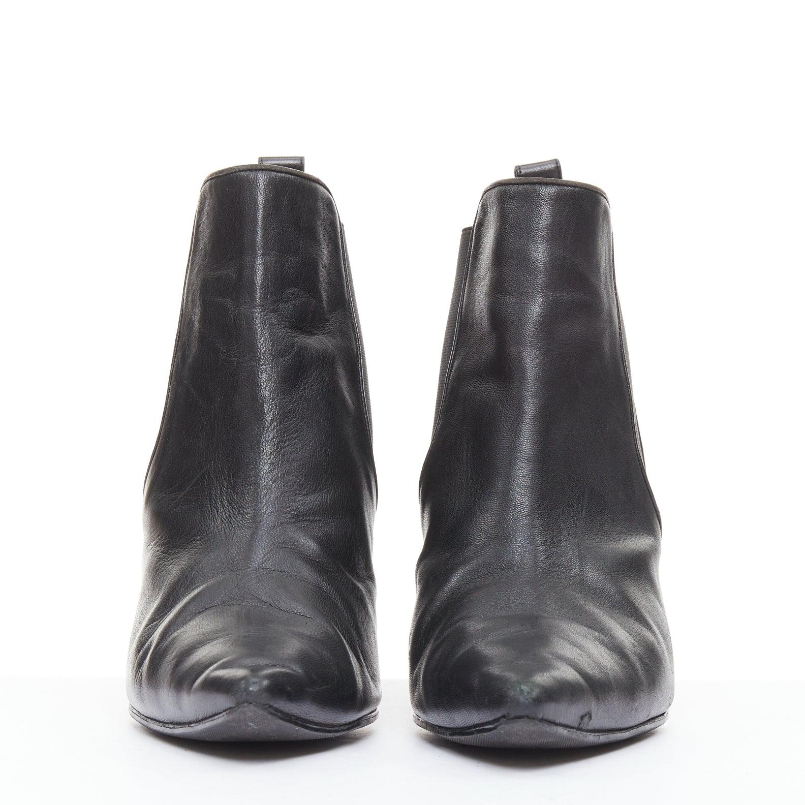 MANOLO BLAHNIK black leather pointy toe ankle boot heels EU39.5 Negro en venta