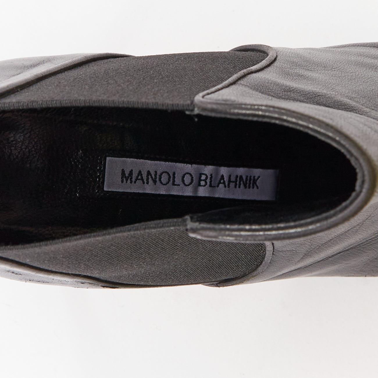 MANOLO BLAHNIK black leather pointy toe ankle boot heels EU39.5 en venta 4