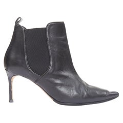 MANOLO BLAHNIK black leather pointy toe ankle boot heels EU39.5