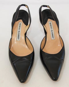 Manolo Blahnik Black Leather Slingback Pumps - Size 37