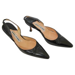 Manolo Blahnik Black Leather Slingback Pumps - Size 37