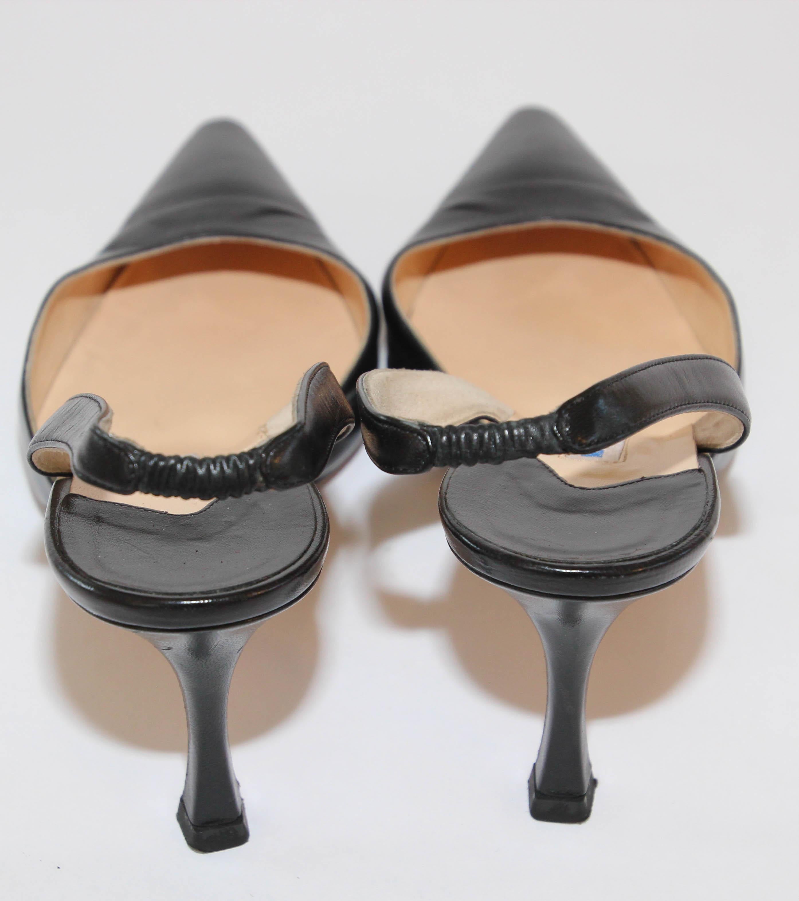 Manolo Blahnik Black Leather Slingback Pumps - Size 38 In Good Condition In North Hollywood, CA