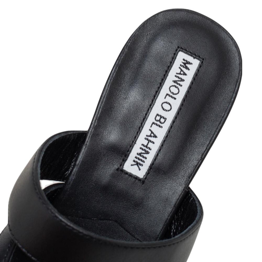 Manolo Blahnik Black Leather Susa Slide Sandals Size 34 1