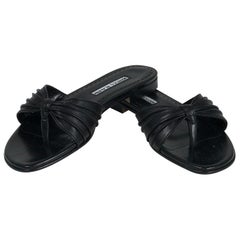 Manolo Blahnik Black Leather Thong Sandals Unworn 7