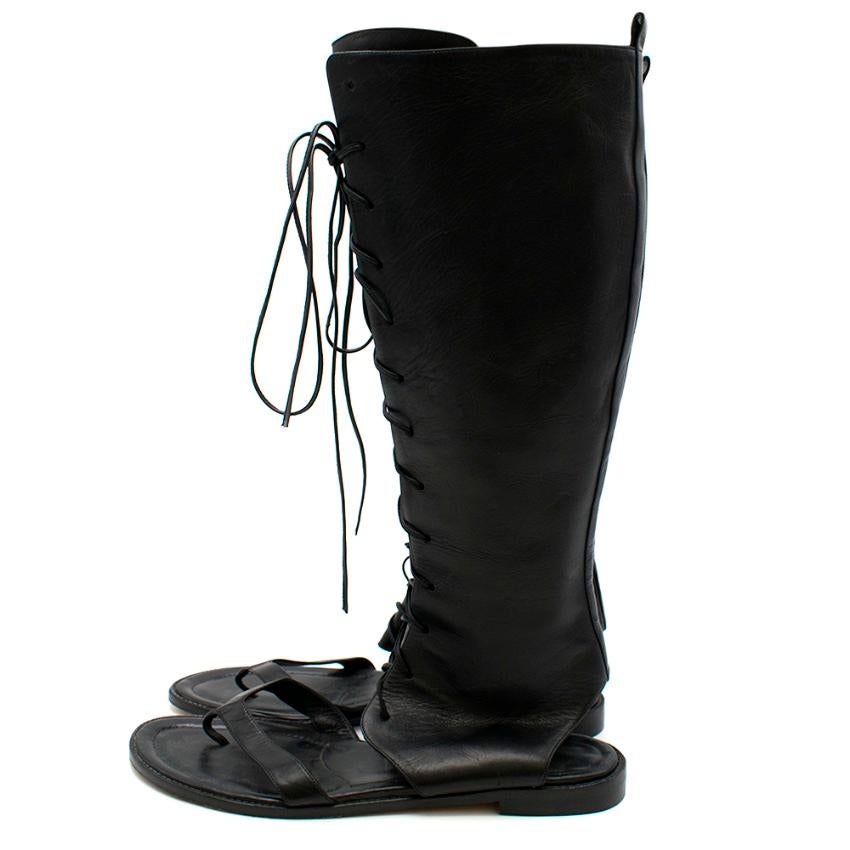 Women's Manolo Blahnik Black Leather Vestalapla Laceup Sandals - Size EU 40 For Sale