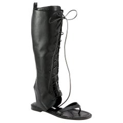 Manolo Blahnik Black Leather Vestalapla Laceup Sandals - Size EU 40