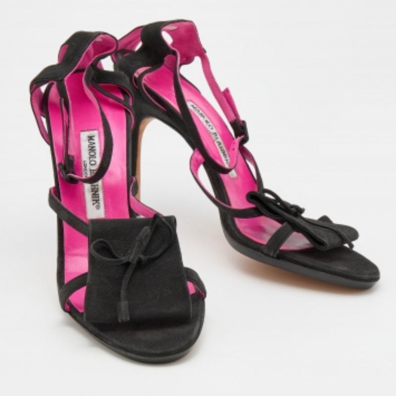 Manolo Blahnik Black Nubuck Leather Ankle Strap Sandals Size 40.5 For Sale 1