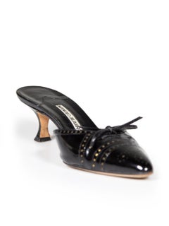 Manolo Blahnik Black Patent Brogue Point Mules Size IT 36