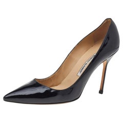 Manolo Blahnik Black Patent Leather BB Pointed Toe Pumps Size 41.5