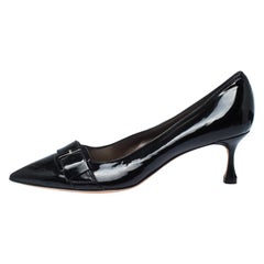 Manolo Blahnik Black Patent Leather Buckle Pointed Toe Pumps Size 38