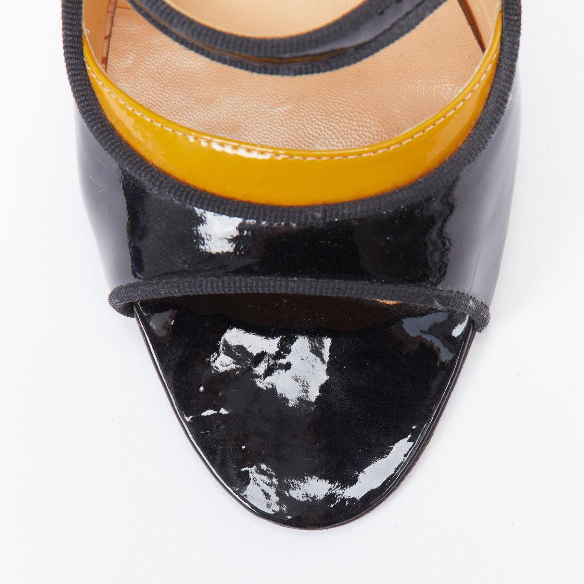 MANOLO BLAHNIK black patent leather nude panel peep heels EU37.5 For Sale 1