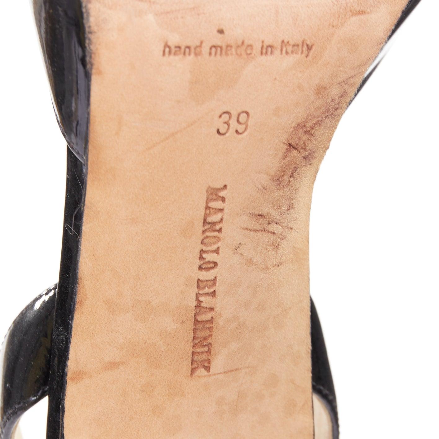 MANOLO BLAHNIK black patent pointed toe slingback dorsay heel EU39 For Sale 5