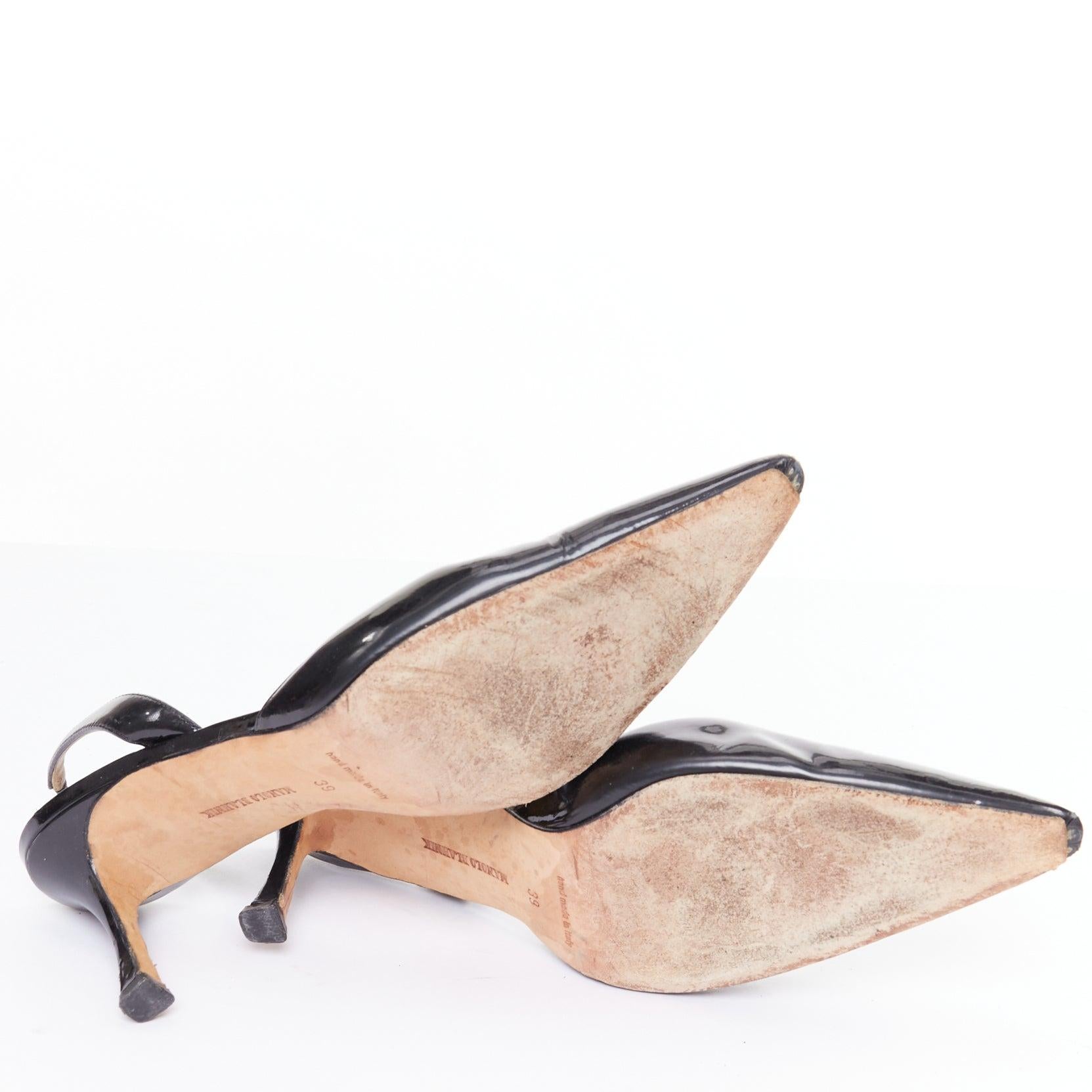MANOLO BLAHNIK black patent pointed toe slingback dorsay heel EU39 For Sale 6