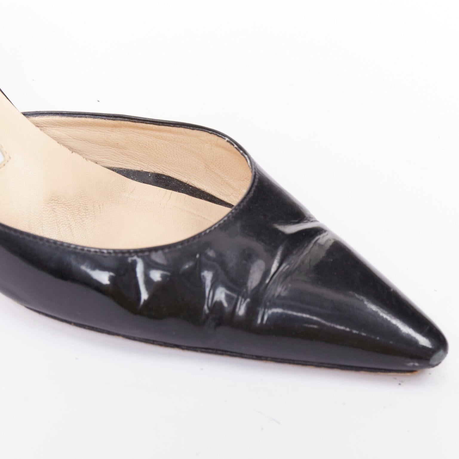 MANOLO BLAHNIK black patent pointed toe slingback dorsay heel EU39 For Sale 2