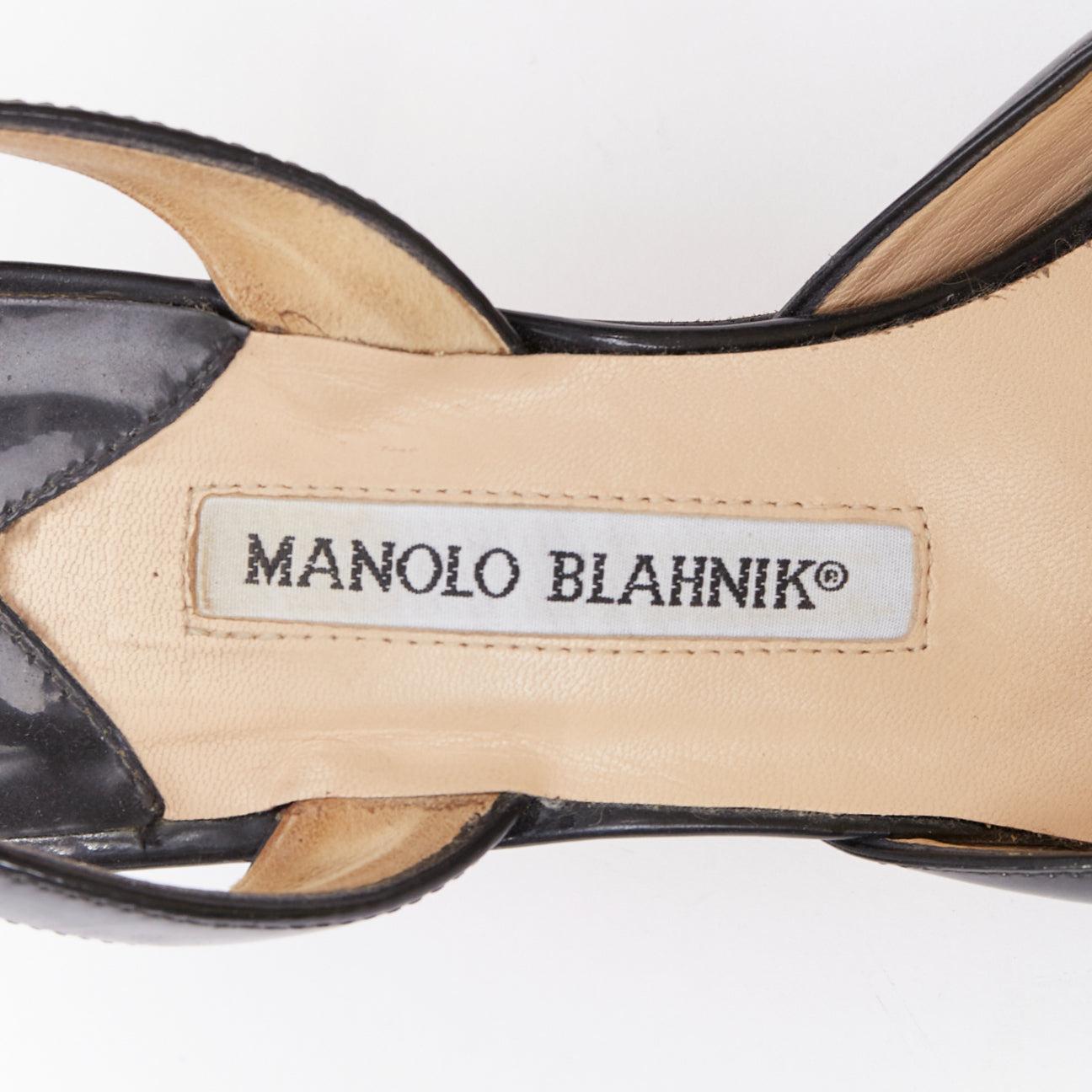 MANOLO BLAHNIK black patent pointed toe slingback dorsay heel EU39 For Sale 4