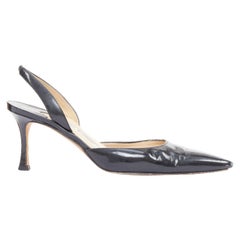 MANOLO BLAHNIK black patent pointed toe slingback dorsay heel EU39