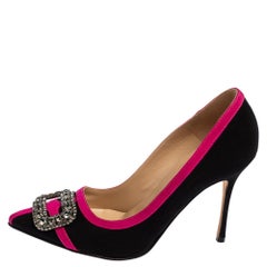 Manolo Blahnik Black/Pink Fabric Gotrian Pumps Size 36.5