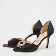 Manolo Blahnik Black Pleated Satin Sedaraby D'orsay Pumps