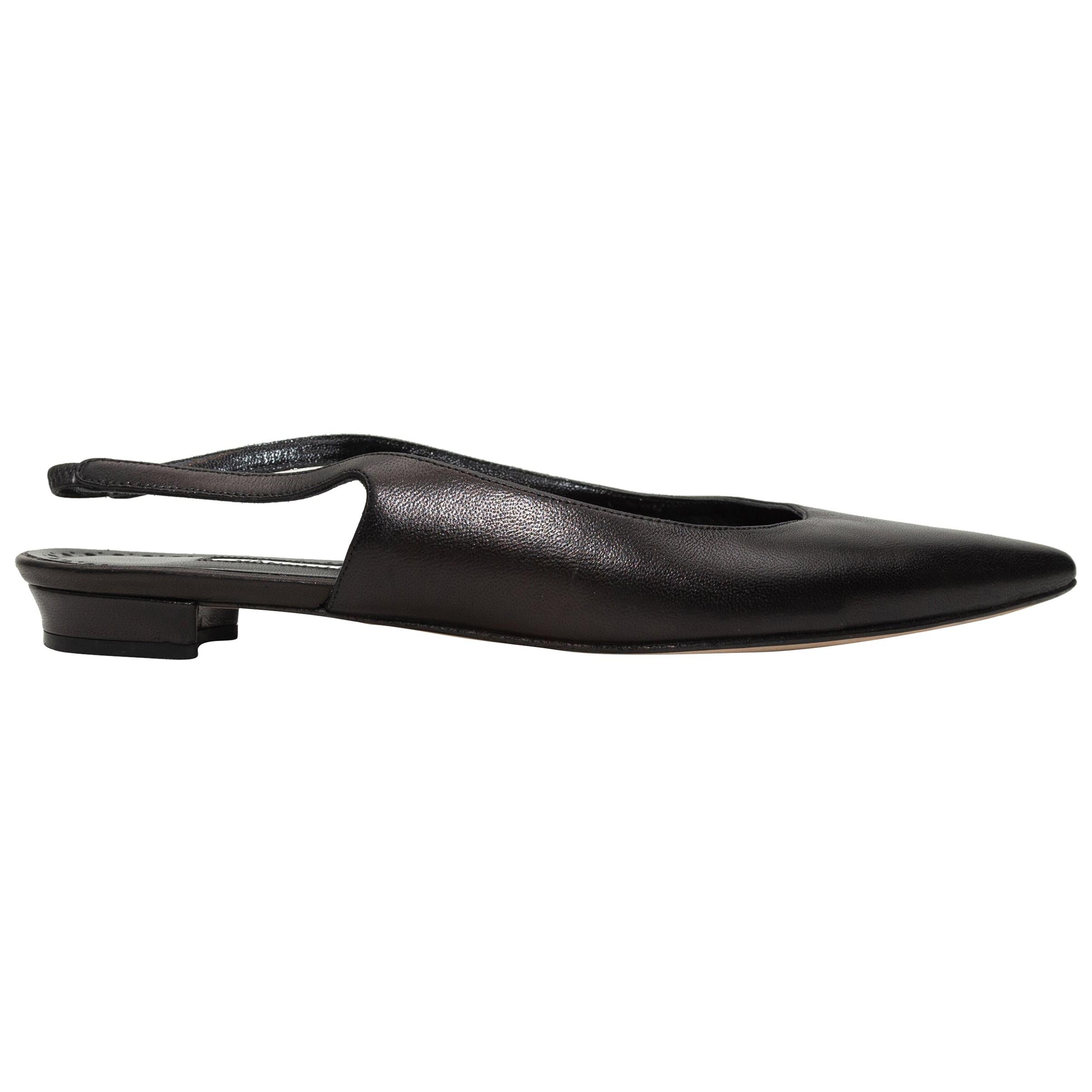 black pointed toe slingback flats